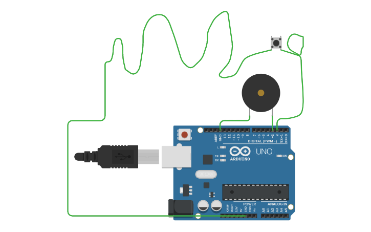 Buzzwire Using Arduino Circuit design Buzzer Wire Game on Arduino - Tinkercad