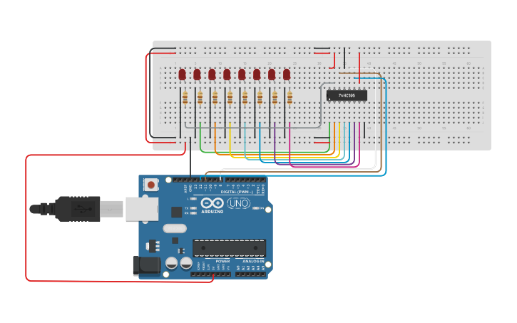 Circuit design Intermediate - Control LED using Shift Register - Tinkercad
