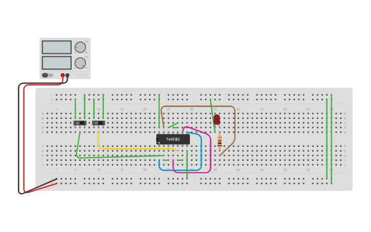 Circuit design NAND USING NOR - Tinkercad image.