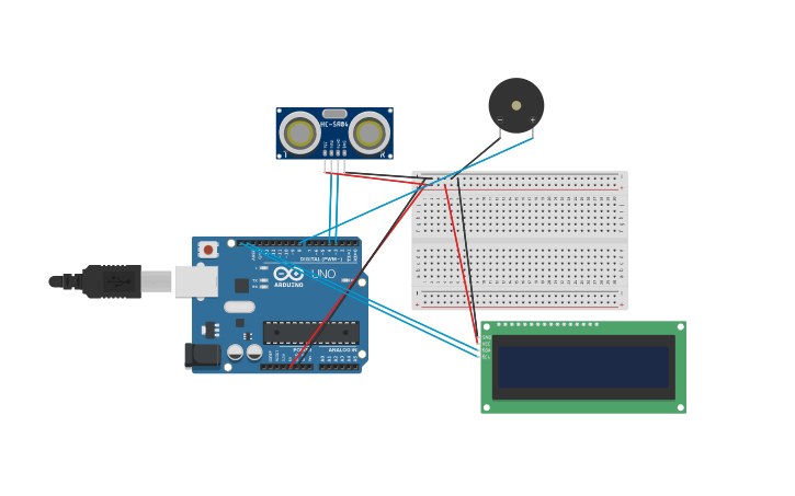 Circuit design Sensor de ultrasonido con proximidad - Tinkercad