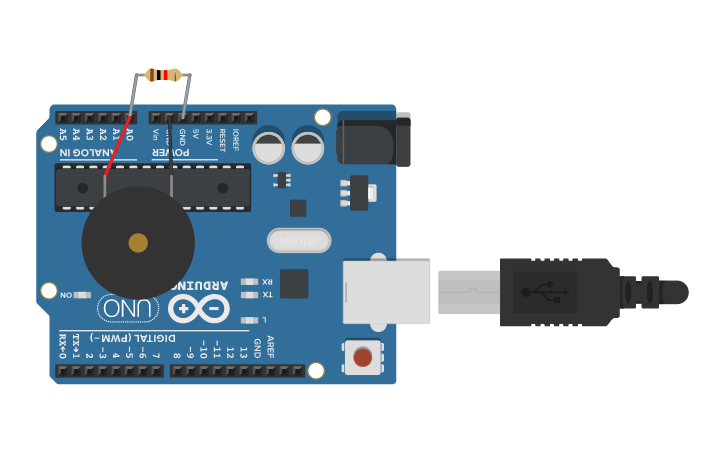 Circuit design Utilizando Piezo como sensor de impacto - Tinkercad