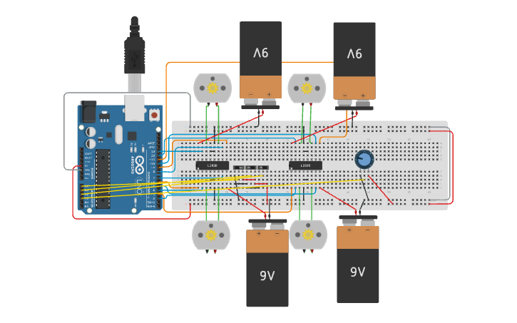Relay Module In Tinkercad Circuit design 4 motors relay - Tinkercad