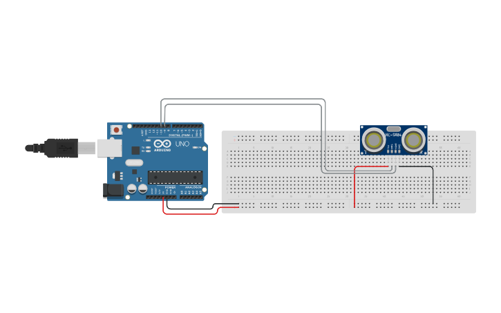 Circuit design Ultrasonic Sensor with LCD - Tinkercad