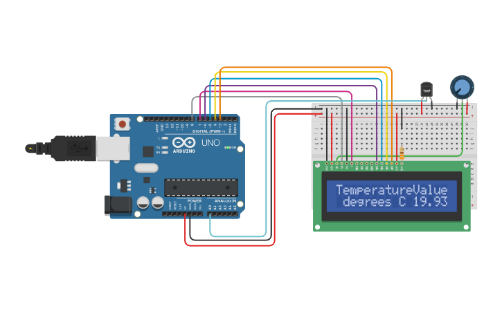 Circuit design Temperature monitoring in LCD - Tinkercad