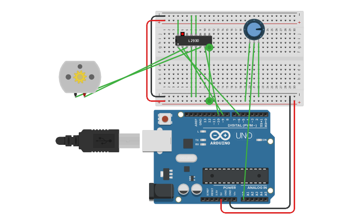 Circuit design h-bridge+pwm,dc motor - Tinkercad
