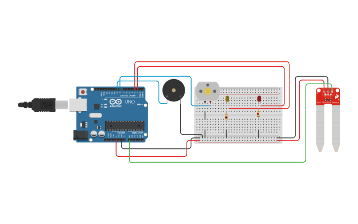 Circuit design auto irrigation system - Tinkercad