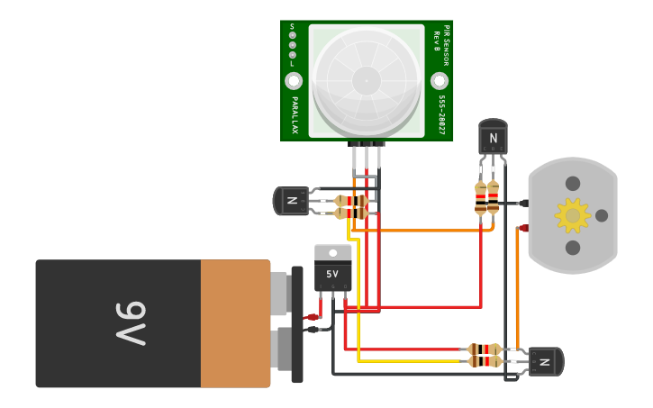 Circuit design Infrared Sensor with Motor (+ & -) - Tinkercad