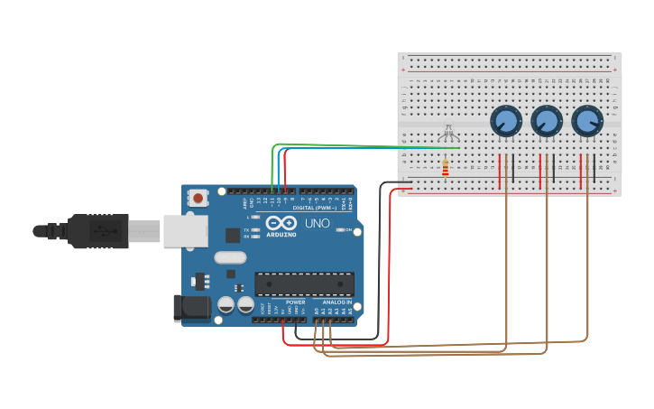 Circuit design rgb + potentiometer - Tinkercad