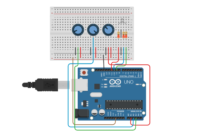 Circuit design LED RGB - Tinkercad