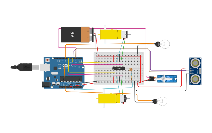 Circuit design Autonomous car control with arduino - Tinkercad