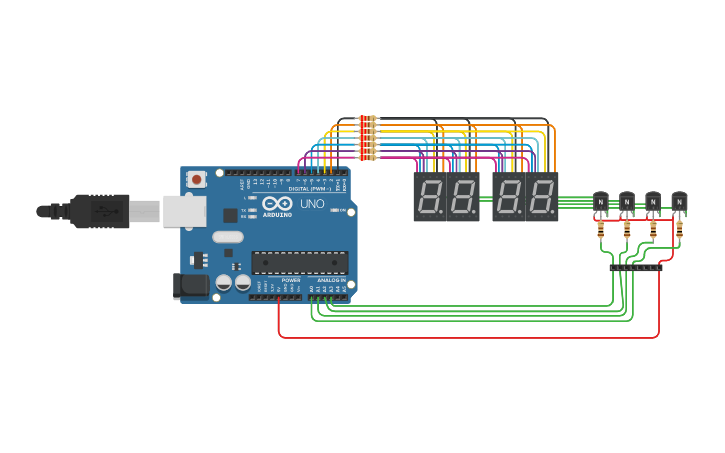 Circuit design Copy of 7 Segment LED Clock with Servo - Tinkercad