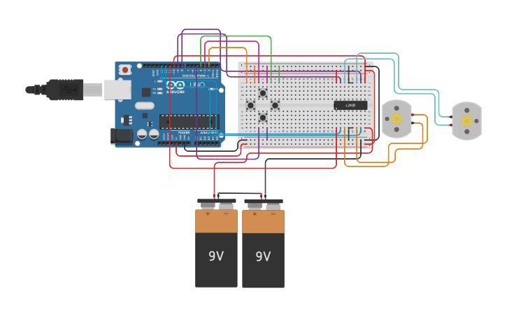 Circuit design Motor Control Using Button - Tinkercad
