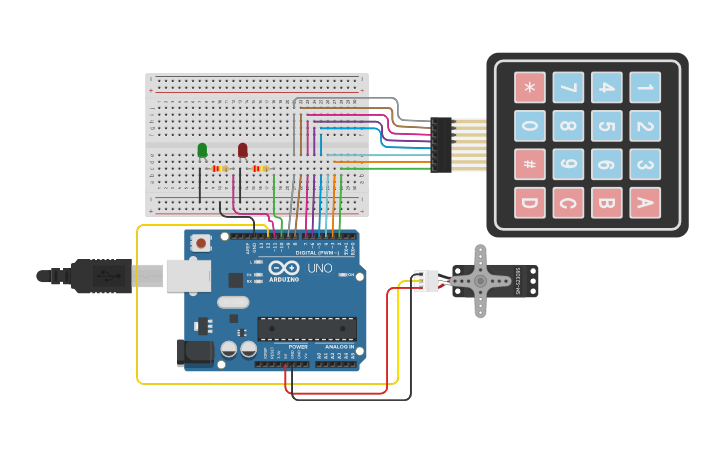 Circuit design Keypad and servo - Tinkercad