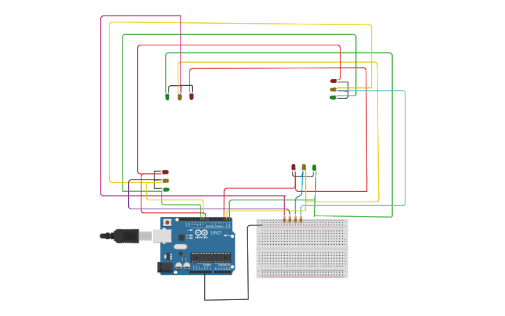 Circuit design traffic light led rgb - Tinkercad