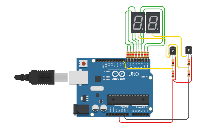 Circuit design 7 segment - multiplex - Tinkercad