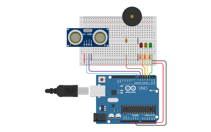 Circuit design Sensor Estacionamento - Tinkercad