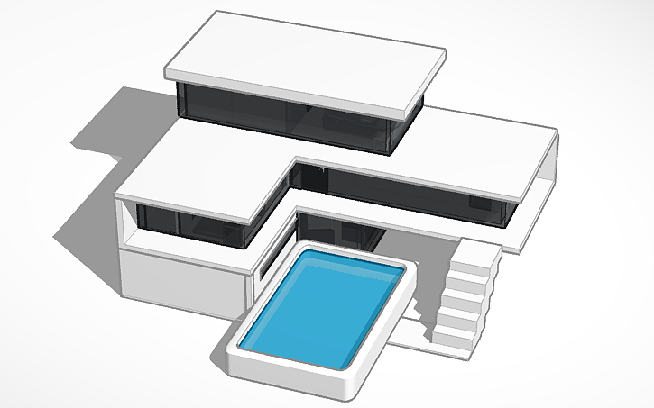Modern Tinker 3D design Modern House with furniture - Tinkercad