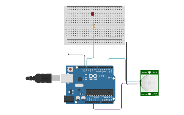 Circuit design Práctica Sensor de Movimiento(PIR) - Tinkercad