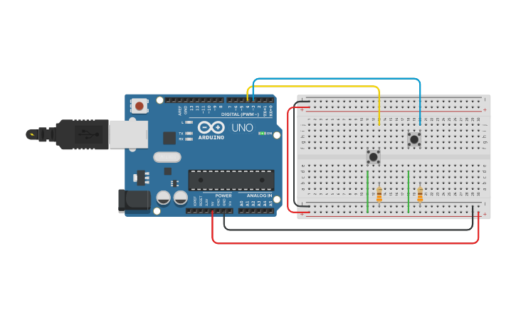 Circuit design Practica con pulsadores | Tinkercad