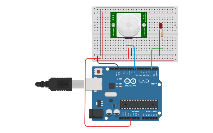 Circuit design Arduino: Sensor PIR - Tinkercad