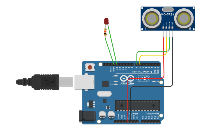 Circuit design Ultrasonic Sensor - Tinkercad
