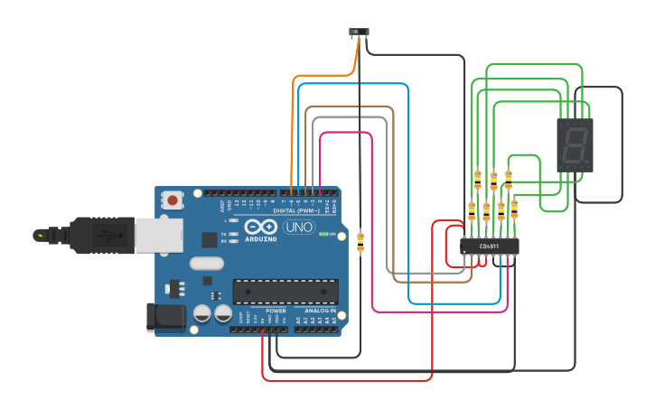 Circuit design compteur 9 chiffre - Tinkercad