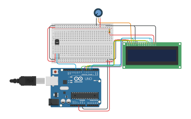 Circuit design LCD Temperatura - Tinkercad