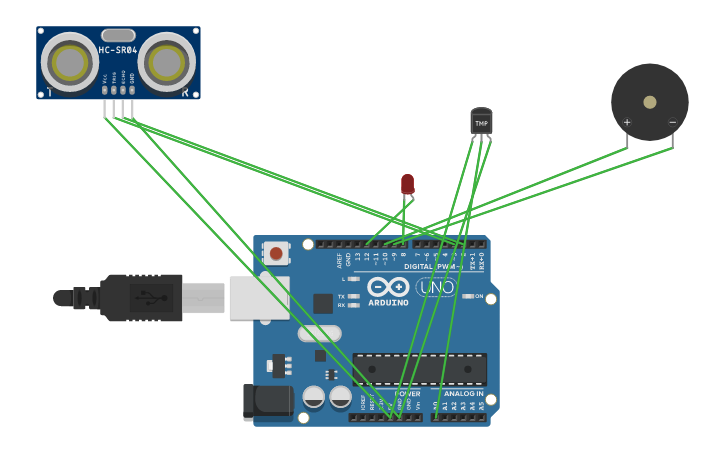 Circuit design Basic project using two sensors - Tinkercad