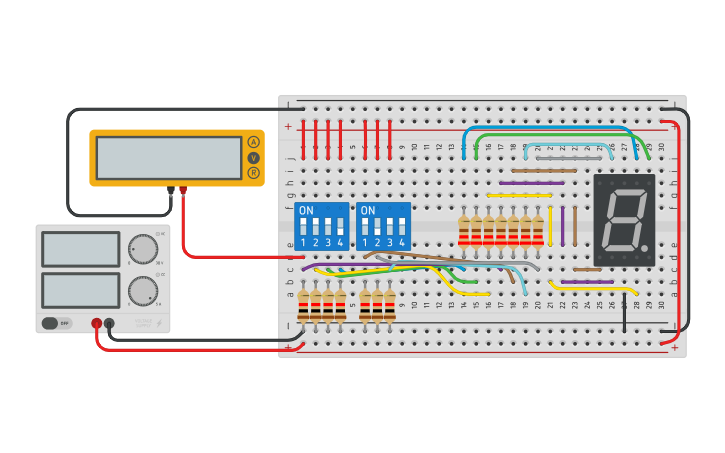 Circuit design 7 Segment Display with DIP Switch - Tinkercad