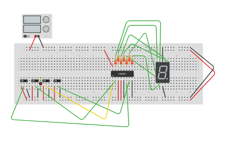 Programmability Driver 4 Bit Circuit design SSD_Driver_with 4 bit counter - Tinkercad