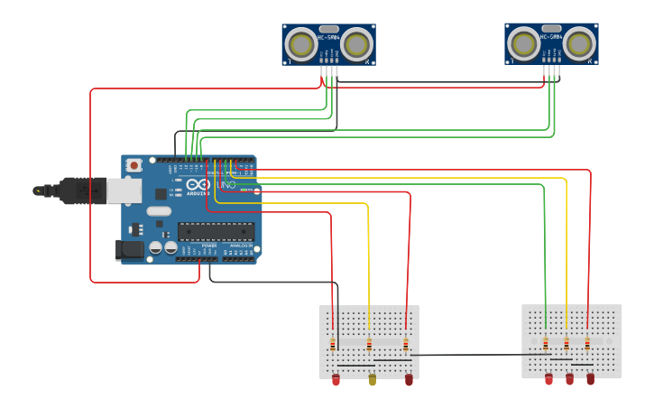 Circuit design Traffic light Schematic 2 - Tinkercad