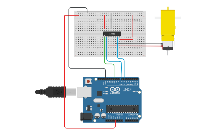 Circuit design Simple L293D - Single motor - Tinkercad