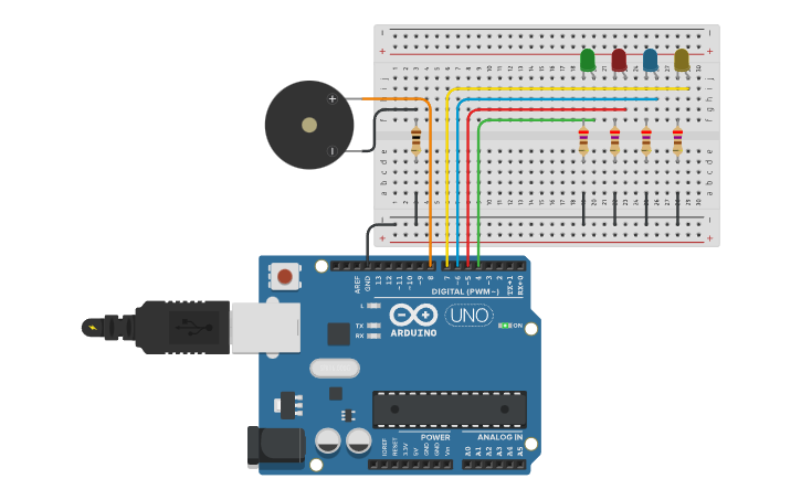 Circuit design Melody - Arduino Uno R3 tone() 🔊🎶🎶🎶 - Tinkercad