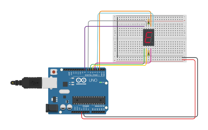 Circuit design 7 segment display - Tinkercad