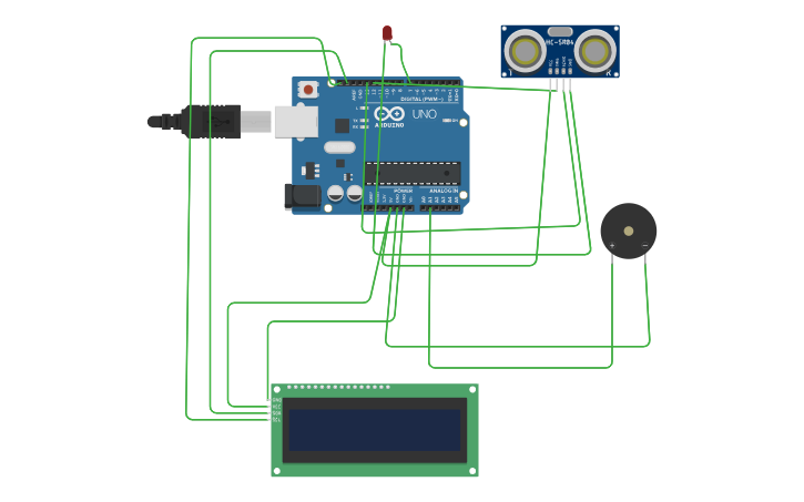 Circuit design Program 7: Ultrasonic distance sensor - Tinkercad