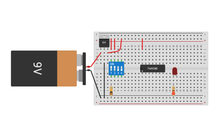 Circuit design Copy of compuerta 7486 XOR | Tinkercad