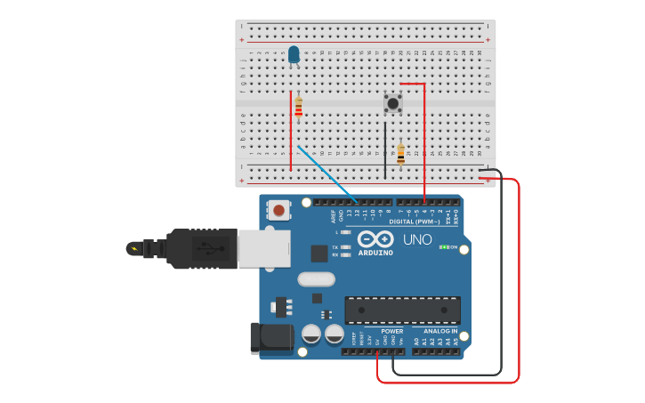 Circuit design Ligar Led com Botão - Tinkercad