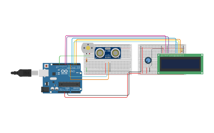 Circuit design sensor de agua con bomba - Tinkercad
