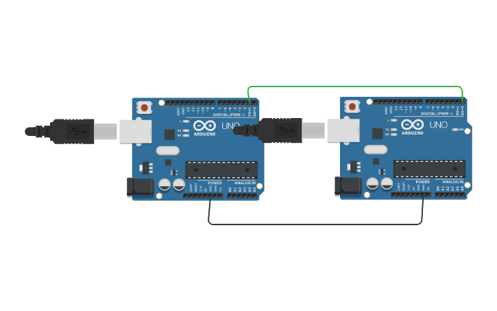 Circuit design Connecting two UNO boards via UART - Tinkercad