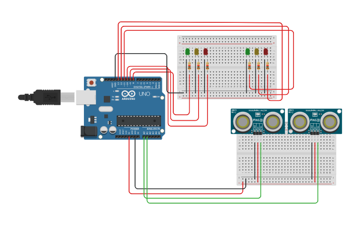 Circuit design Smart traffic light system - Tinkercad
