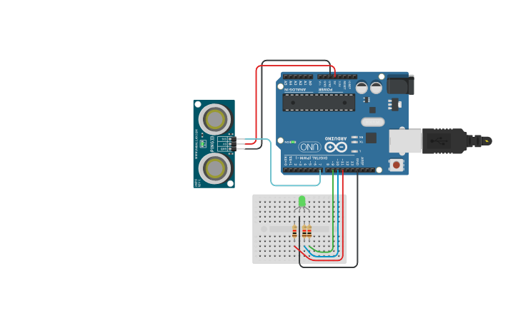 Circuit design Distance sensor - Tinkercad