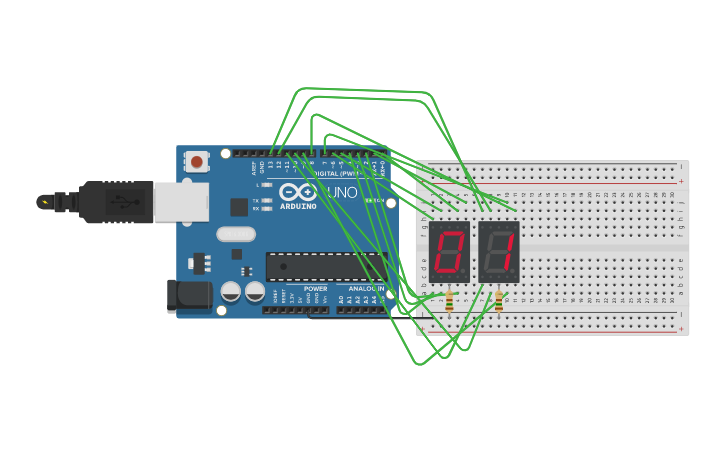 Circuit design Display de 7 segmentos 2 - Tinkercad