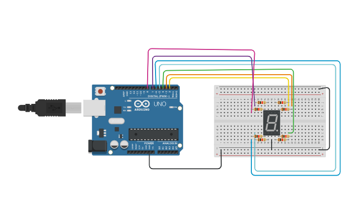 Circuit design Display 1 Digito 7 segmentos - Tinkercad