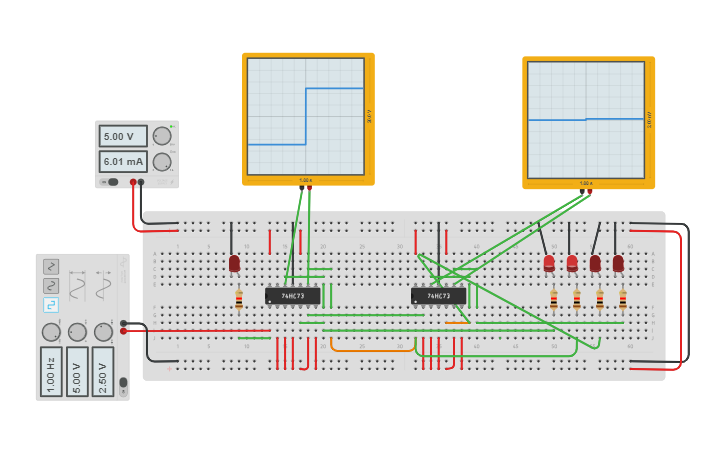 Circuit design Design of a Ripple Counter - Tinkercad