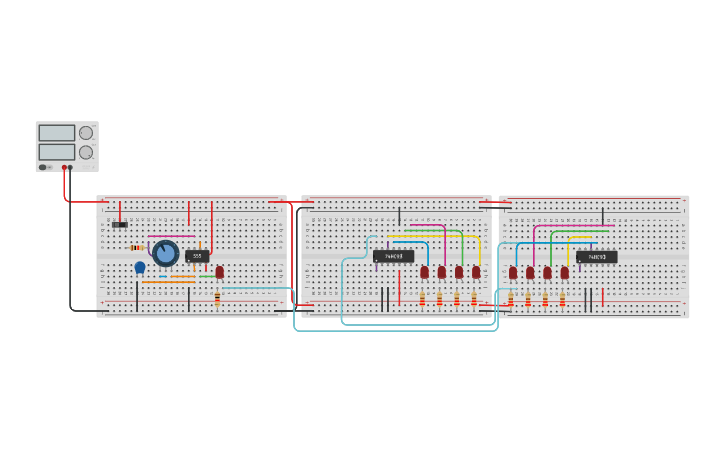 Circuit design 8 bit 555 binary counter - Tinkercad
