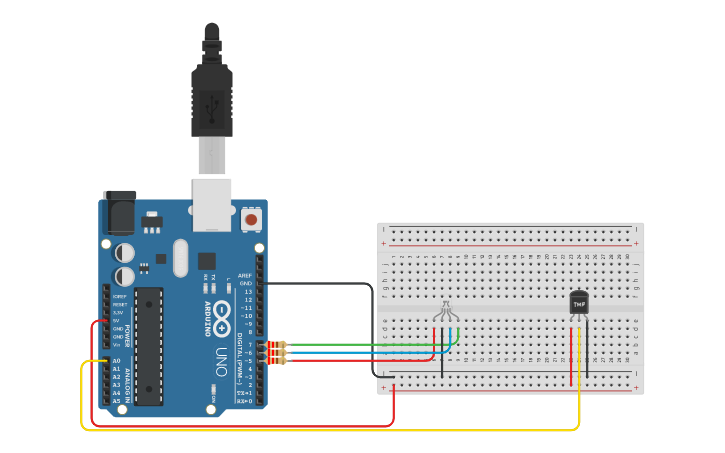 Circuit design Practica 3 - Sensor de temperatura (LM36) | Tinkercad