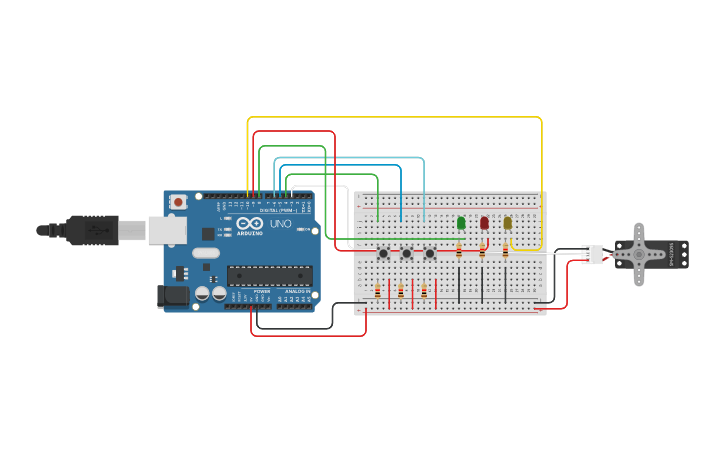 Circuit design Motor Servo with push button - Tinkercad