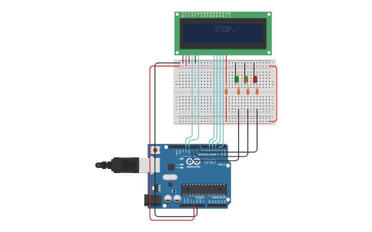 Circuit design Arduino Traffic Light with LCD - Tinkercad