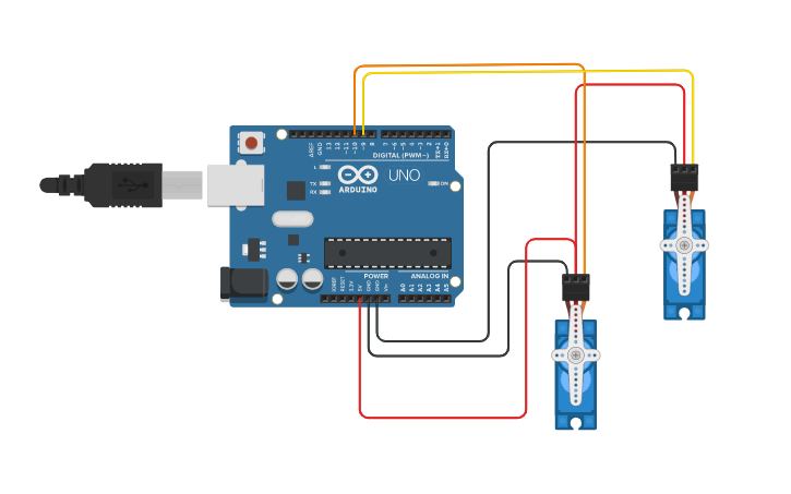Circuit design Copy of 2 servos, 4-5 - Tinkercad