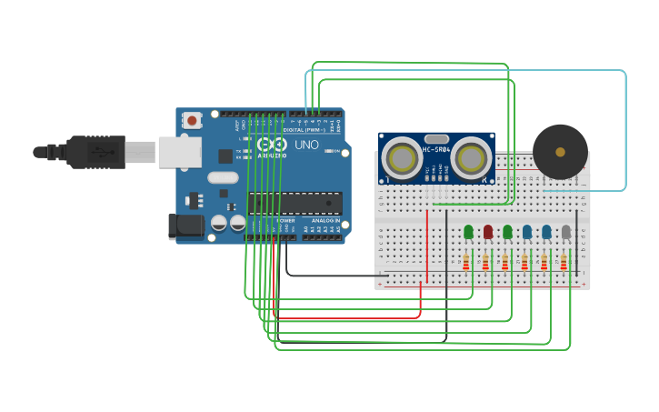 Sensor Con Led Circuit design Sensor con led y bufer - Tinkercad